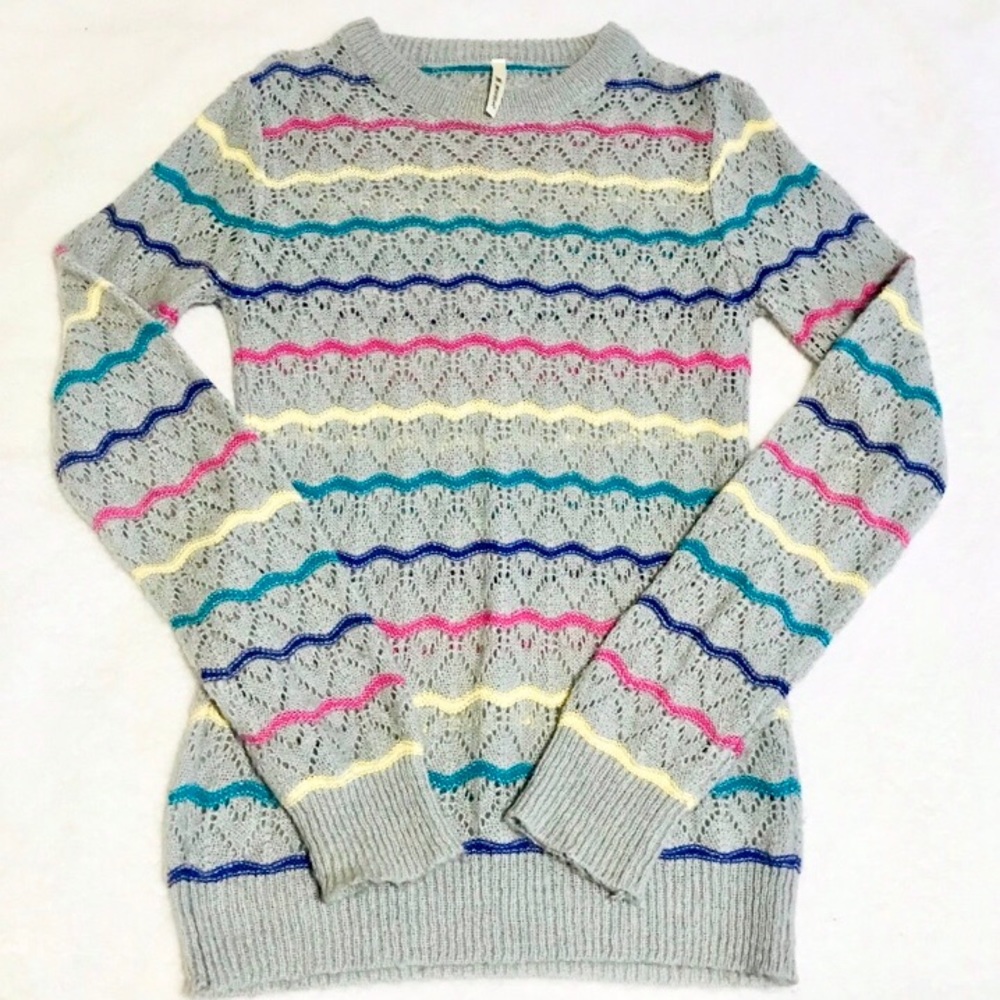 🌸4 for $20 Rainbow Striped Y2K Gray Mohair Sweater Vintage